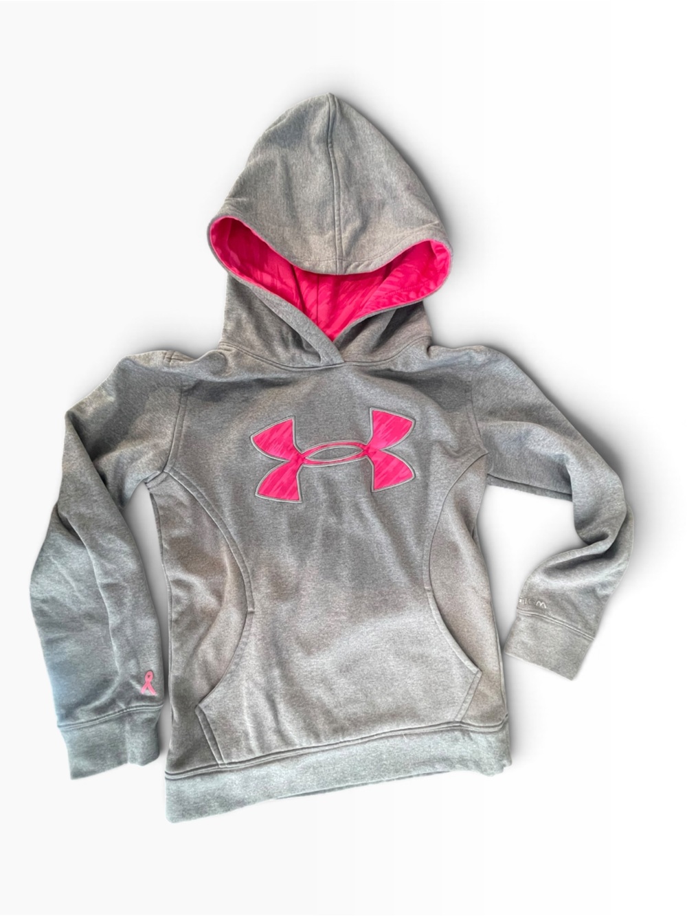 Under Armour Gray Hoodie with Pink Logo and Lined Hood